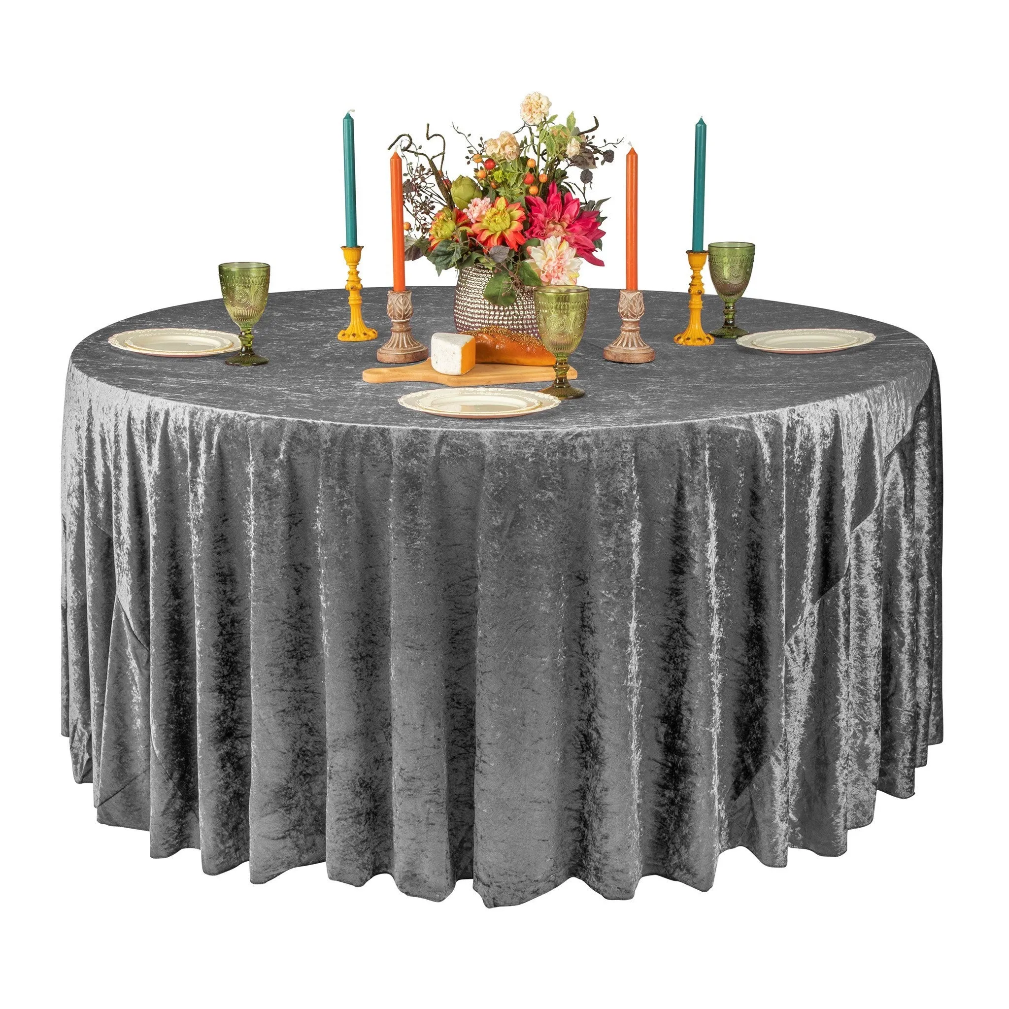 Velvet 132" Round Tablecloth - Charcoal